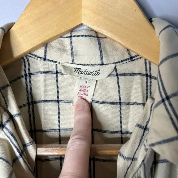 Madewell Plaid Flannel Long Sleeve Pajama Set Women’s Small Cream Lounge Cozy - Picture 7 of 15